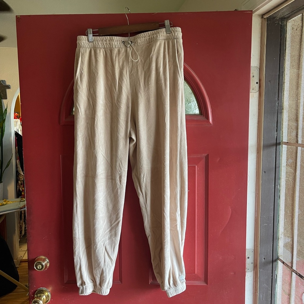 Beige unisex  Drawstring velour Sweatpants